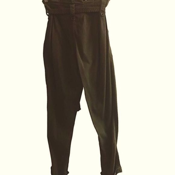 TOPSHOP Olive Green Lyocell Paper Bag Gathered Waist Pants‎ Size 4 - Picture 2 of 5